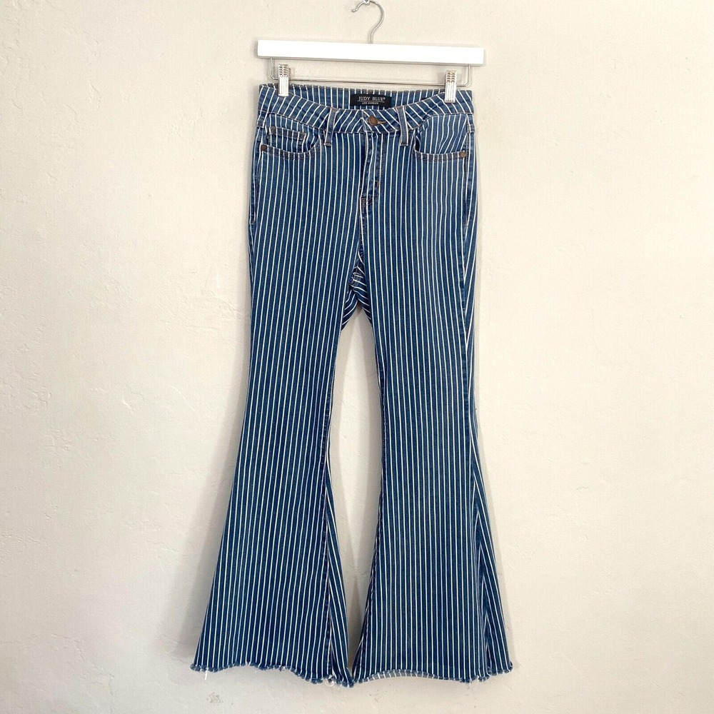 Judy Blue Blue & White Striped Flare Jeans